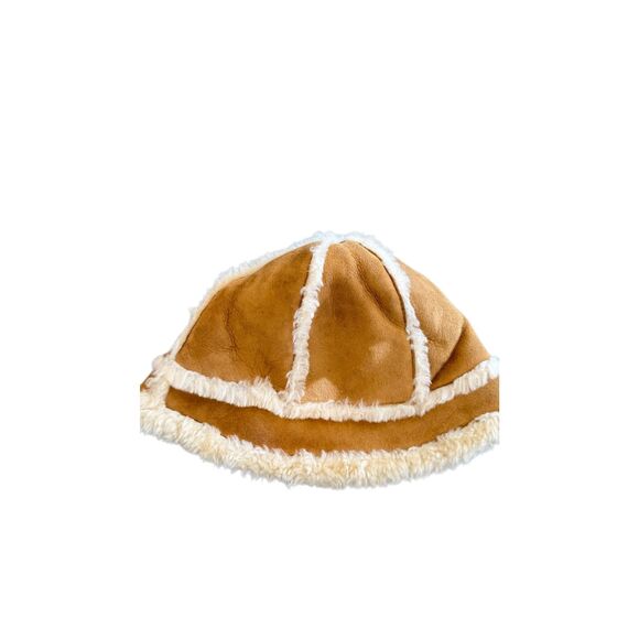 UGG Australia Shearling Sheepskin Bucket Hat & gloves Tan Leather Fur Trim Size - Picture 6 of 12